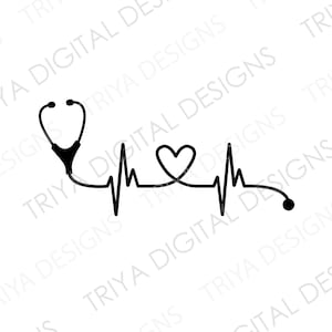 Herzschlag mit Stethoskop und Herz SVG Schnittdatei | Herzschlag, Stethoskop Clipart, PNG Medizin | Sofortiger digitaler DOWNLOAD