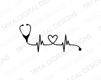 Heartbeat With Stethoscope and Heart SVG Cut File | Heartbeat, Stethoscope Clipart, Medical Clip Art PNG | Instant Digital DOWNLOAD
