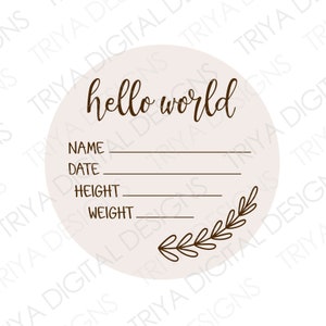 Hallo Welt Baby Ankündigung SVG Laser geschnitten Datei | Baby Meilenstein PNG für Holzscheibe, Neugeborenes, Handbeschriftet | Cricut, Glowforge-Datei