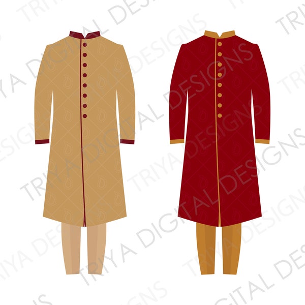 Indian Wedding Sherwani, Groom Suit SVG Cut File | Groom Outfit, Desi Outfit, Kurta PNG File | Gold and Red Clipart | Digital DOWNLOAD