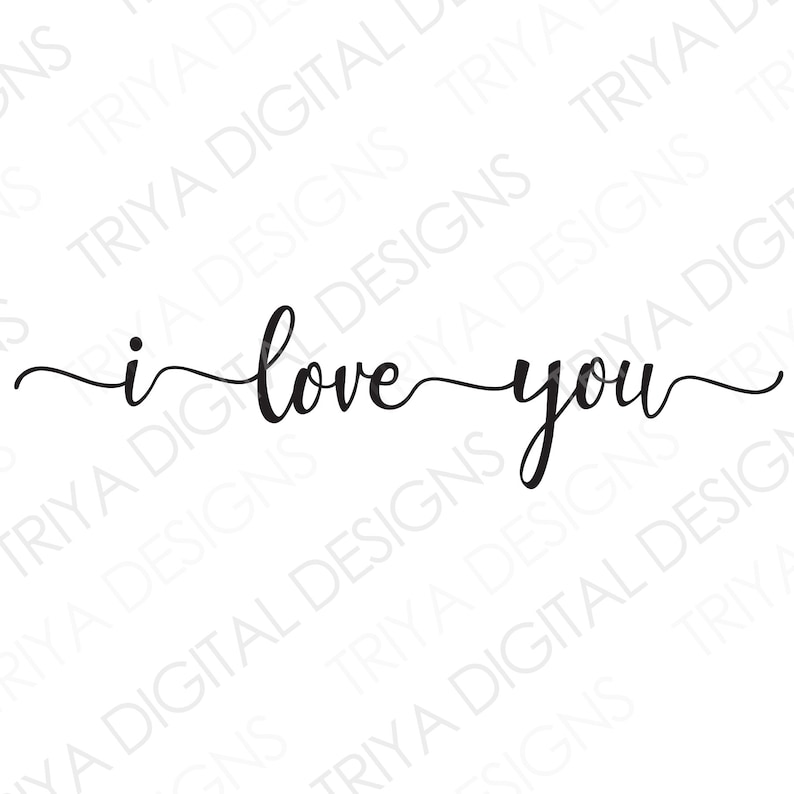 May include: A black and white calligraphy design that says "i love you".