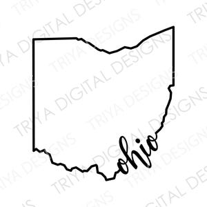 Ohio Umriss mit Text SVG-Schnittdatei | Ohio Umriss, Umriss des Bundesstaates Ohio | Hand beschriftet kursiver Text | Sofortiger digitaler DOWNLOAD