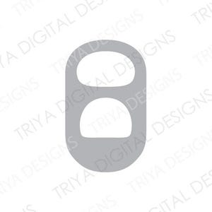 May include: A gray, stylized pop-top design, commonly found on beverage cans. The design features two circular openings connected by a narrow section, set against a white background. The text "TRIYA DIGITAL DESIGNS" is visible.