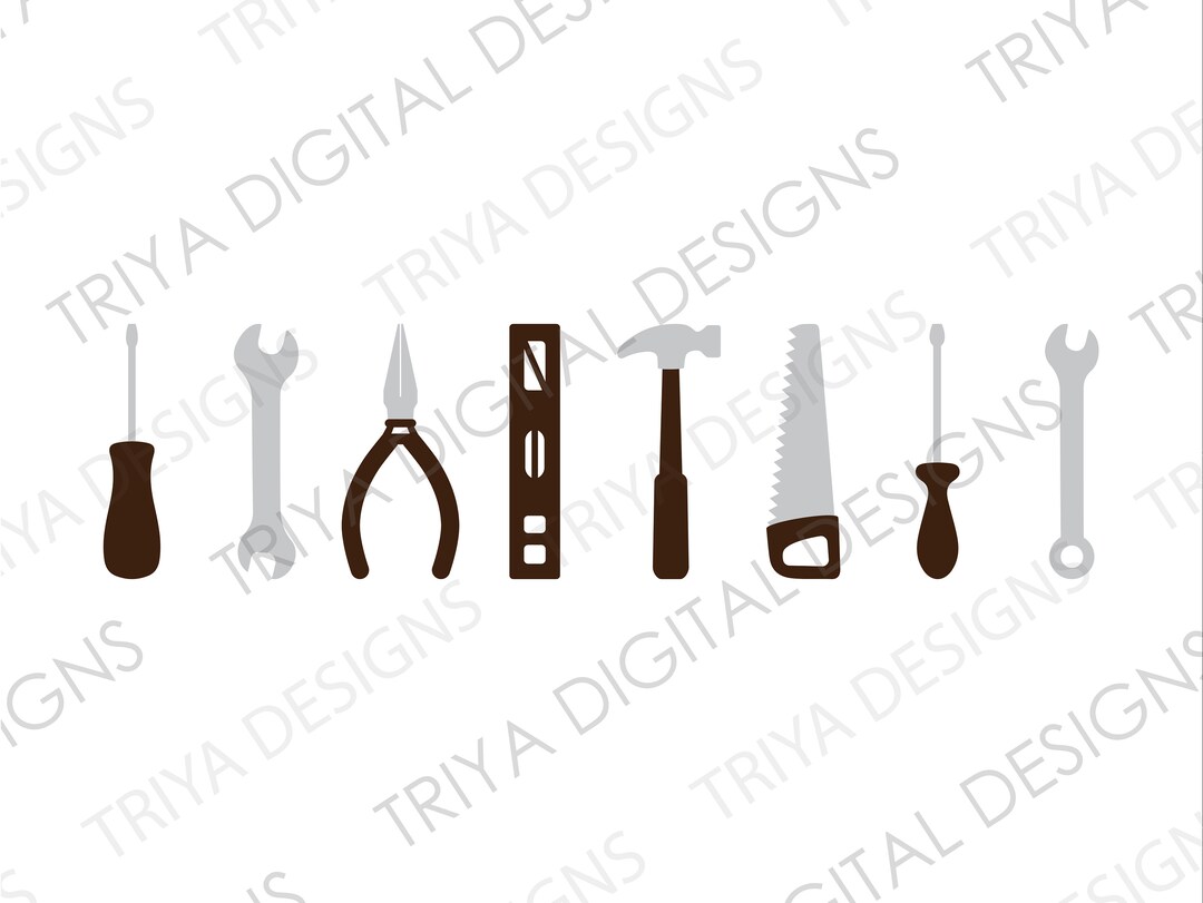 Tools Clipart SVG Cut File Hammer, Screwdriver, Pliers, Saw, Level