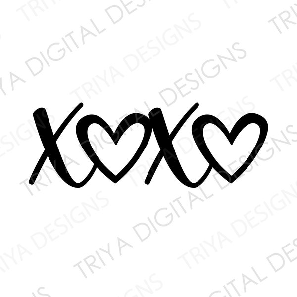 xoxo With Hearts SVG Cut File | Love, Wedding SVG Cut Files | Valentine's Day SVGs | Hand Lettered Cursive Text | Digital DOWNLOAD