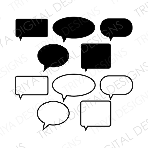 Speech Bubbles Clip Art | SVG Cut Files | Speech Bubble Shape Outlines PNG | Instant Digital DOWNLOAD