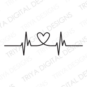 Heart with Heart Rate Symbol Pulse Heart Beat - Heartbeat * ClipArt digital  download eps/dxf/png/jpeg/svg
