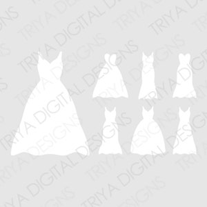 ウェディングドレスバンドル | ウェディングドレス SVG カットファイル | ドレス、花嫁、花嫁介添人 SVG ファイル | インスタントデジタルダウンロード