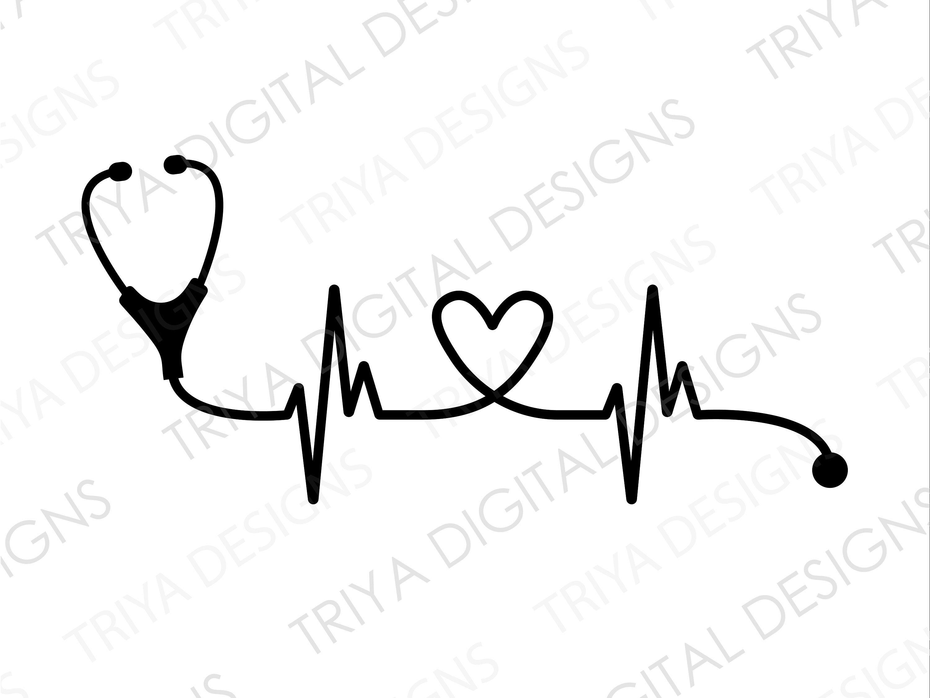 Heartbeat With Stethoscope and Heart SVG Cut File Heartbeat Stethoscope Clipart Medical Clip Art PNG Instant Digital DOWNLOAD