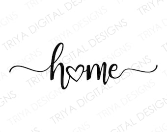 home With Heart SVG | Home Wall Print, Home with Tails, Fancy Home PNG Hand Lettered Cursive Text | Digital DOWNLOAD