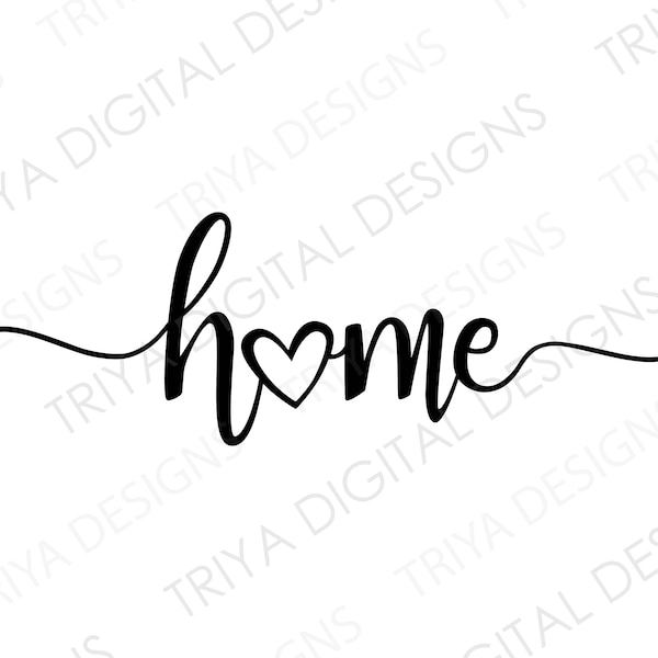 home With Heart SVG | Home Wall Print, Home with Tails, Fancy Home PNG Hand Lettered Cursive Text | Digital DOWNLOAD