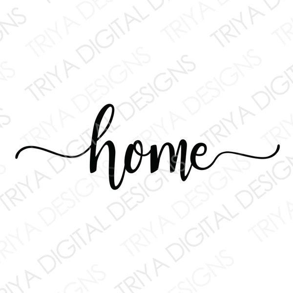 home SVG | Home Wall Print, Home with Tails, Fancy Home PNG Hand Lettered Cursive Text | Digital DOWNLOAD