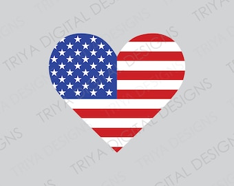 American Flag Heart SVG Cut File | US Flag PNG, Red White and Blue, Stars and Stripes | United States of America | Instant Digital Download