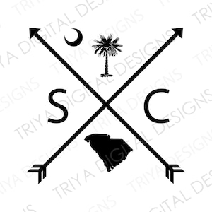 South Carolina mit Pfeilen SVG-Schnittdatei | SC, Bundesstaat South Carolina, Südcarolina Palme Mond PNG Datei | Sofortiger digitaler Download