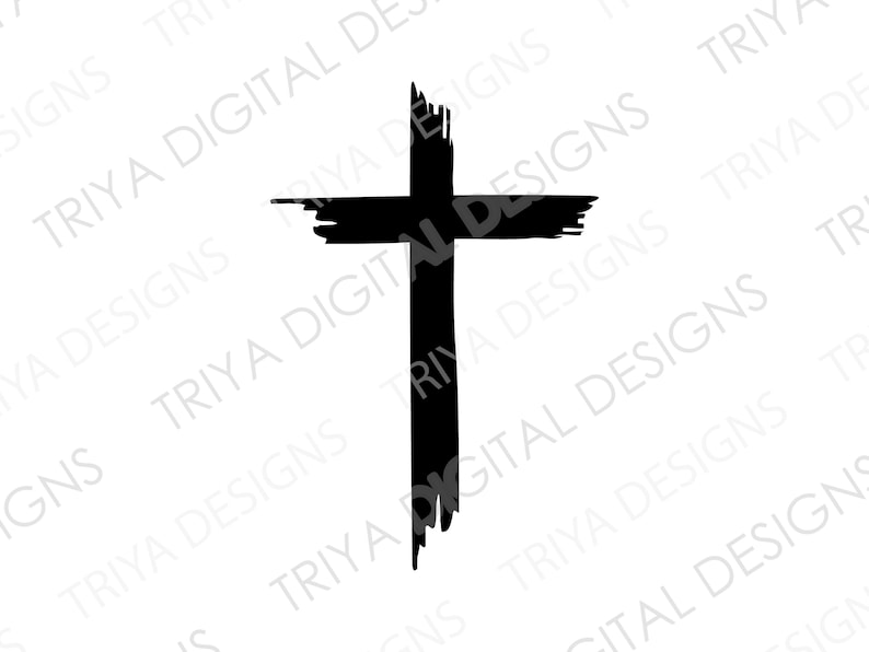 K&ouml;nnte beinhalten: Ein schwarzes Kreuz mit einer rauen Pinselstrichtextur. Das Kreuz ist ein religi&ouml;ses Symbol und wird oft in christlicher Kunst und Gestaltung verwendet.