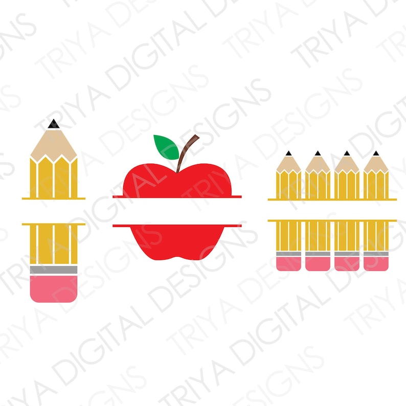 Back to School Split Name Frame SVG Cut Files | Pencil PNG, Apple ...
