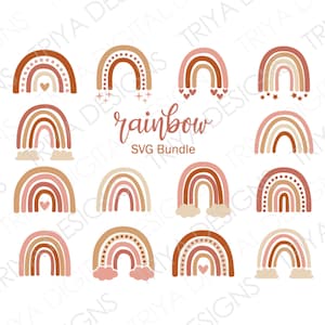 ボヘミアン レインボー SVG カット ファイル バンドル | 14 個セット | ボヘミアン、アースカラー レインボー ステッカー SVG ファイル | インスタント デジタル ダウンロード