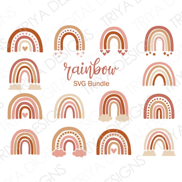 Boho Rainbow SVG Cut File Bundle | Set of 14 | Bohemian, Earth Colored Rainbow Sticker SVG File | Instant Digital DOWNLOAD