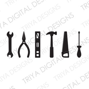 Tools Silhouette Clipart SVG Cut File | Hammer, Screwdriver, Pliers, Saw, Level, Wrench Clipart | Instant Digital DOWNLOAD