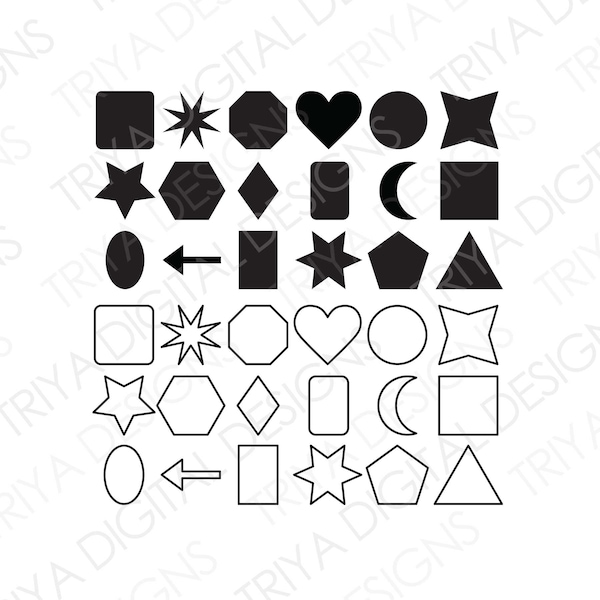 Basic Shape Bundle | Shape Outlies SVG Cut File | Circle, Square, Rectangle, Diamond, Arrow, Star, Oval SVG Files | Personal/Commercial Use