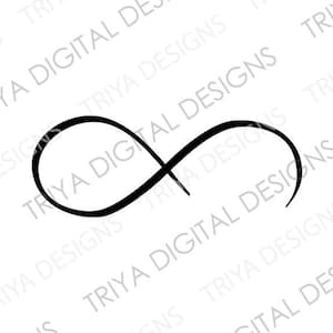 May include: A black infinity symbol, a continuous loop representing eternity, is shown on a white background.