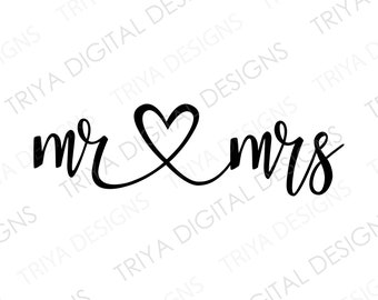 mr. mrs. with Heart SVG Cut File | Mr. Mrs. PNG | Wedding, Just Married, Bride and Groom, Digital DOWNLOAD