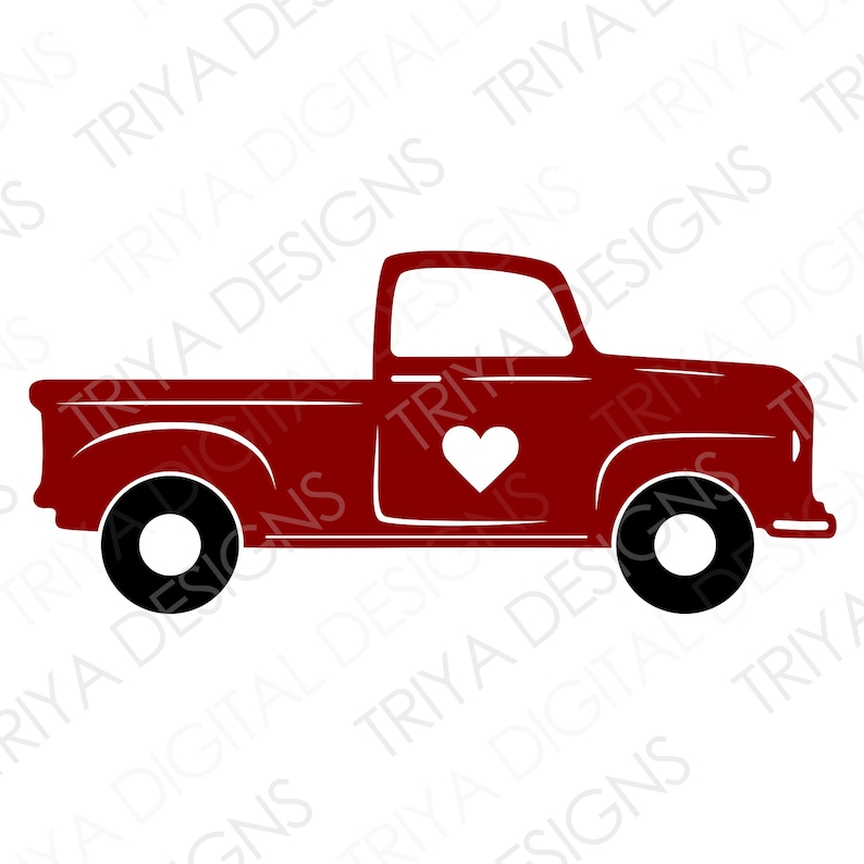 Truck Farm Truck Car Red Vintage Truck SVG Files Instant Digital DOWNLOAD Truck with Heart SVG Cut File Pickup Truck