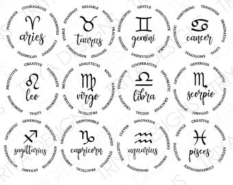 Zodiac Signs With Traits | Sun Sign SVG Cut Files | Astrology Horoscope Characteristics SVGs | Digital DOWNLOAD