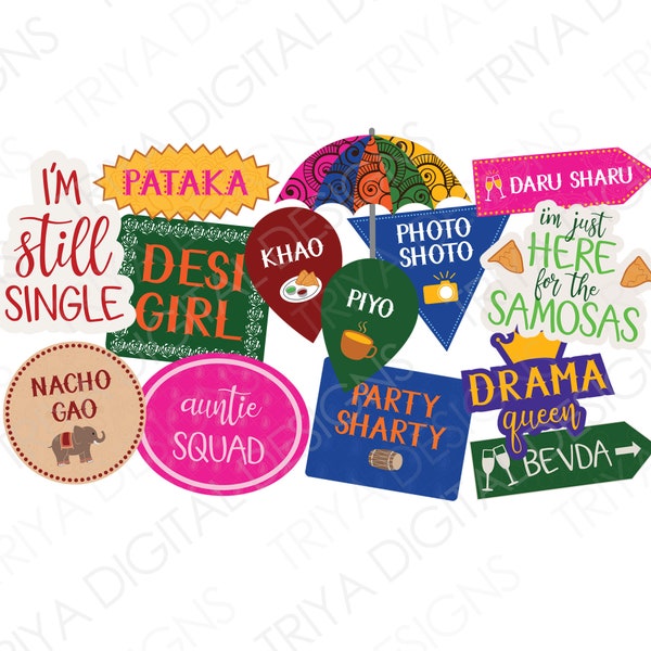 DIY Desi Celebration Photobooth Props PDF Print File | Indian Decor, Garba Props, Diwali Photos, Print then Cut Files | Digital DOWNLOAD