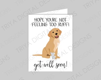Get Well Soon Greeting Card - INSTANT DIGITAL DOWNLOAD | Blank Printable Dog Themed Card, Jpg, Pdf