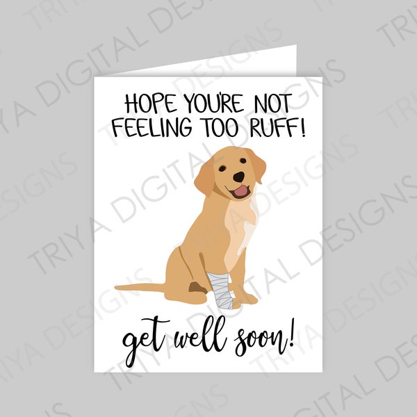 Get Well Soon Greeting Card - INSTANT DIGITAL DOWNLOAD | Blank Printable Dog Themed Card, Jpg, Pdf
