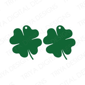 Boucles d'oreilles trèfle Fichiers de coupe SVG | Trèfle à quatre feuilles, Saint-Patrick, PNG, impression puis découpe | Découpe laser, Glowforge, Cricut | TÉLÉCHARGEMENT numérique