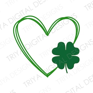 Puede incluir: Un trébol de cuatro hojas verde dentro de un contorno de corazón verde. El corazón está dibujado con una doble línea.