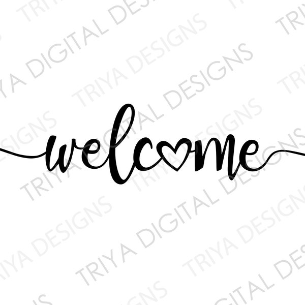 Welcome With Heart SVG | Hand Lettered Cursive Text | Digital DOWNLOAD