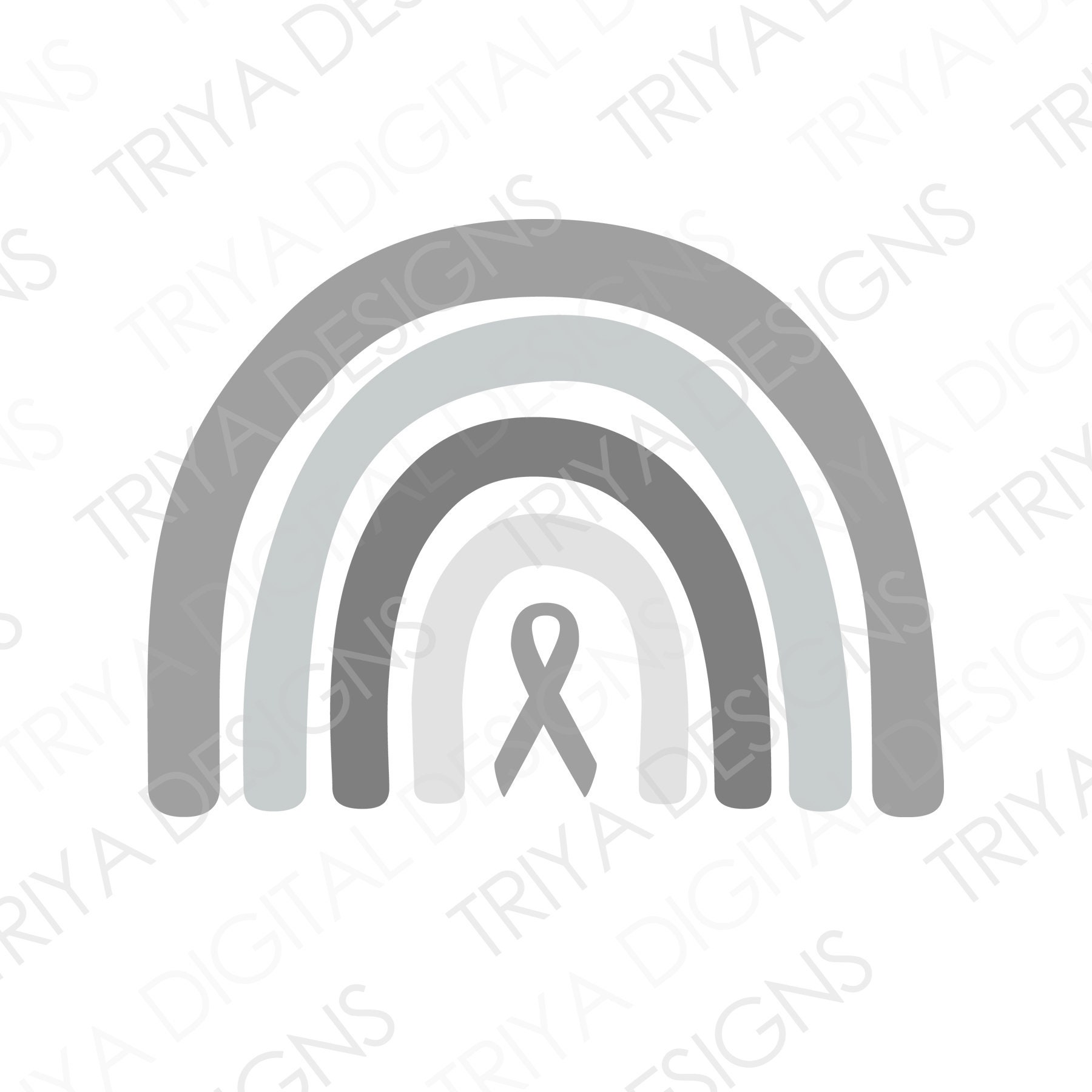 Gray Rainbow with Ribbon SVG Cut File | Brain Cancer Awareness Rainbow SVG File | Instant Digital DOWNLOAD