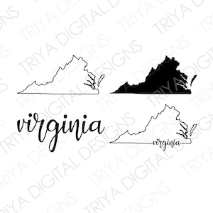 Ensemble SVG Virginie | Contour de Virginie avec texte | Fichier SVG de contour de l'État de Virginie | TÉLÉCHARGEMENT numérique instantané