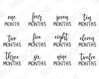 Baby Milestone Months | SVG Cut Files | Newborn, 3 Months, 6 Months, 9 Months | First Year Monthly Milestones | Instant Digital DOWNLOAD