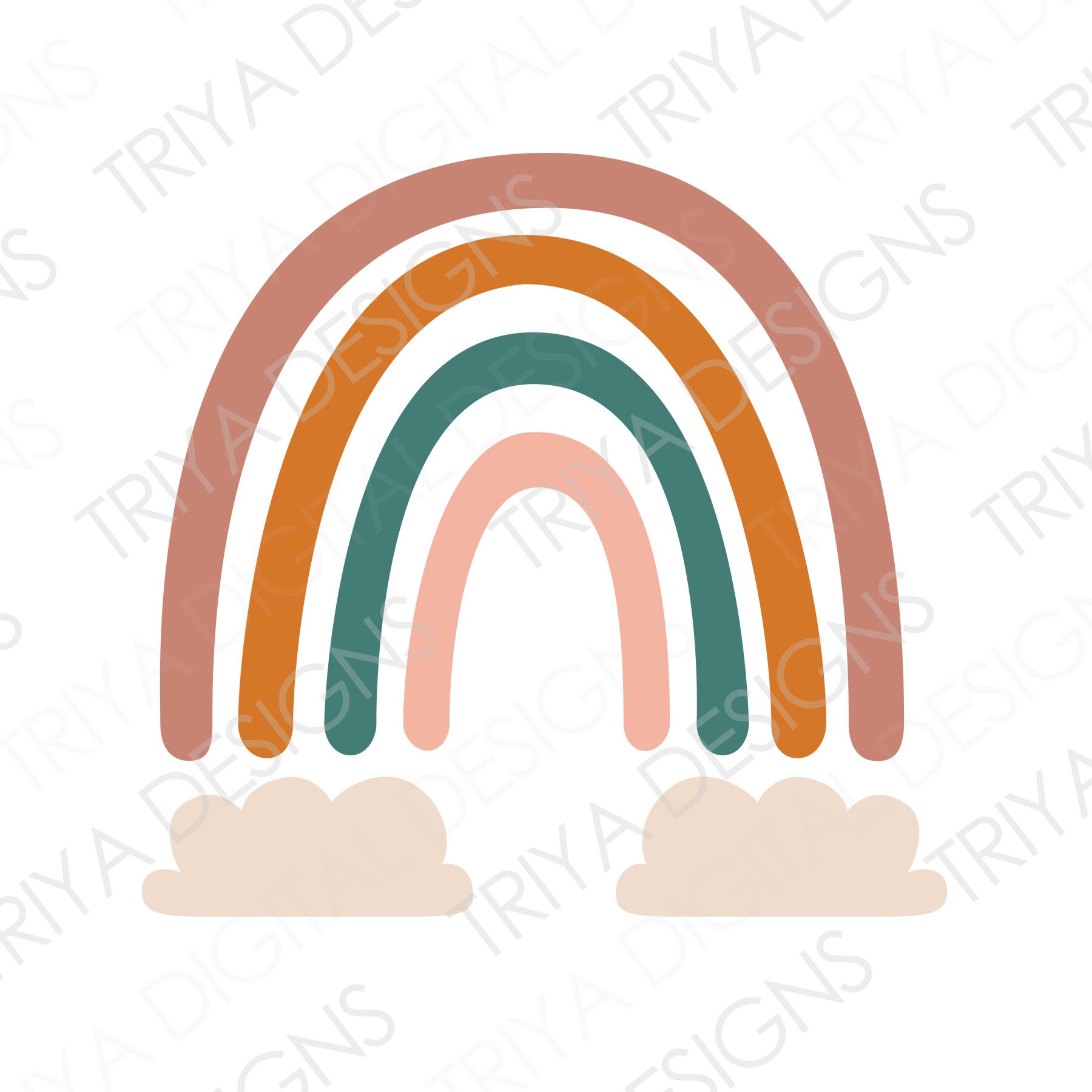 Pastel Rainbow with Clouds SVG Cut File Boho Rainbow Sticker | Etsy