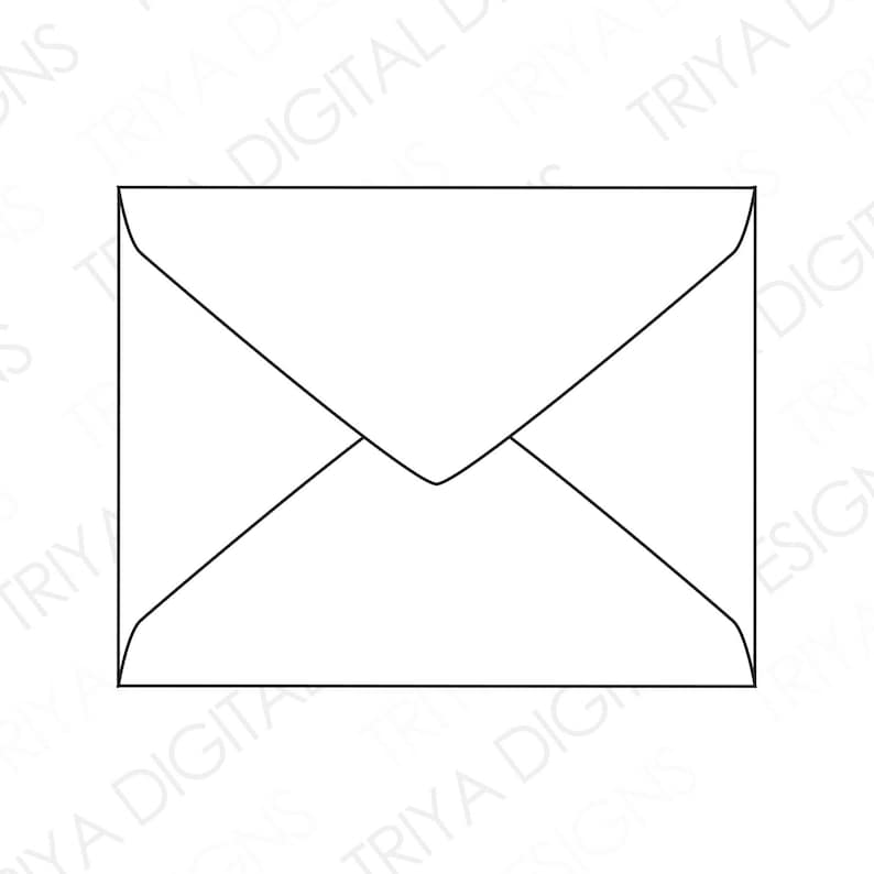 May include: A black and white outline of a standard envelope with a pointed flap.