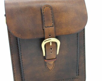 Rich brown leather slim crossbody bag