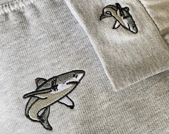 Embroidered Shark Sweatshirt, Shark, Fish, Unisex, Oversized, Crew Neck, Loungewear, Birthday, Comfy, Christmas, Present, Cotton, Polyester