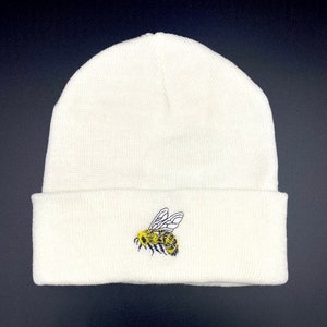 Embroidered Bee Beanie, Beanie, Hat, Bumble Bee, Bee, Honey Bee, Honey, For Him, For Her, Winter, Wool, Gift, Present, Cotton, Vegan