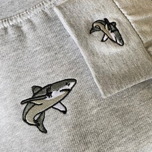 Embroidered Shark Sweatshirt, Shark, Fish, Unisex, Oversized, Crew Neck, Loungewear, Birthday, Comfy, Christmas, Present, Cotton, Polyester