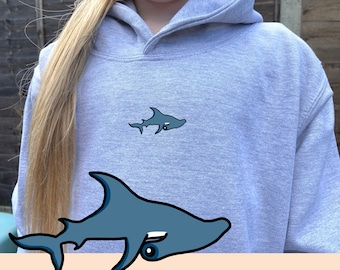 Embroidered Hammerhead Shark Hoodie, Shark, Fish, Unisex, Oversized, For Him, For Her, Lounge, Birthday, Christmas, Gift, Present,  Vegan