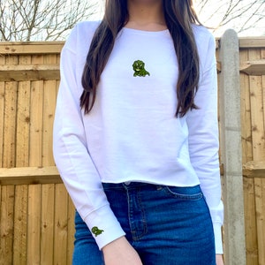 Maglione ritagliato Triceratopo ricamato, Felpa, Dinosauro, Dino, Estate, Per Lei, Maglione tagliato, Compleanno, Comodo, Regalo, Vegano