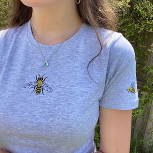 Embroidered Bee T-Shirt, T-Shirt, Bee, Bumble Bee, Honey Bee, Honey, Women&#39;s, Men&#39;s, For her, Tee, Crew Neck, Christmas, Gift, Present