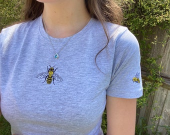 Embroidered Bee T-Shirt, T-Shirt, Bee, Bumble Bee, Honey Bee, Honey, Women's, Men's, For her, Tee, Crew Neck, Christmas, Gift, Present