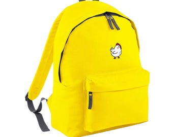 Embroidered Chicken Bag, Bag, Rucksack, Backpack, Chicken, Chick, Yellow, Orange, For Him, For Her, Gift, Christmas, Present, Cotton