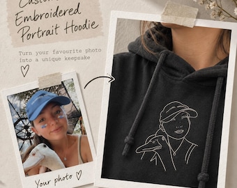 Moletom com Capuz Bordado Personalizado com Retrato, Arte Linear com Foto Personalizada, Presente de Aniversário para Casal