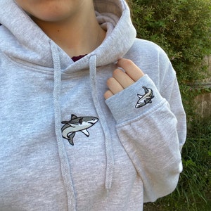 Embroidered Shark Hoodie, Shark, Fish, Unisex, Oversized, For Him, For Her, Loungewear, Birthday, Christmas, Gift, Present, Cotton, Vegan